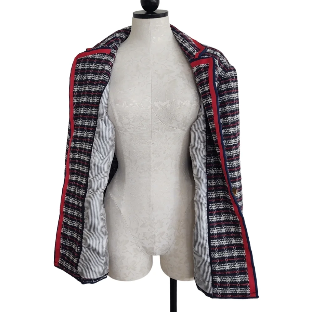 Court & Rowe Plaid Tweed Blazer Navy Blue Red Ribbon Trim Women's Size 18W - Picture 8 of 14